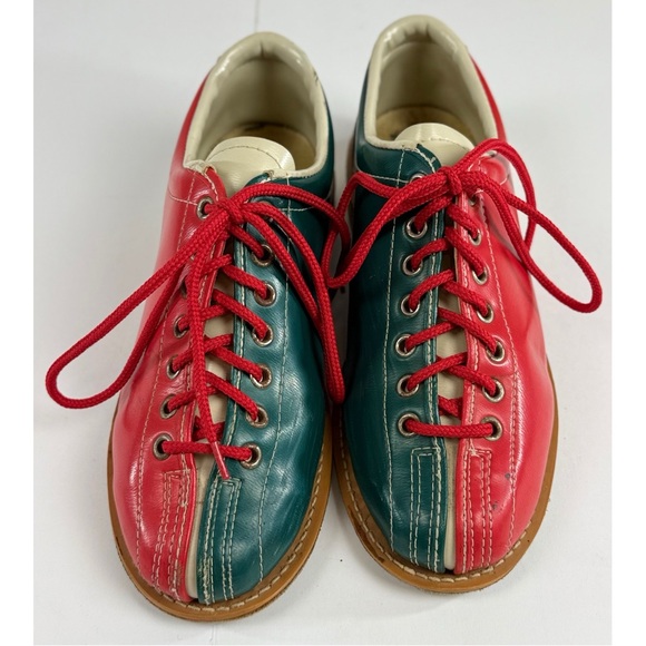 Vintage Preowned Lace Up Bowling Shoes Red Green, size 9 - Picture 1 of 11
